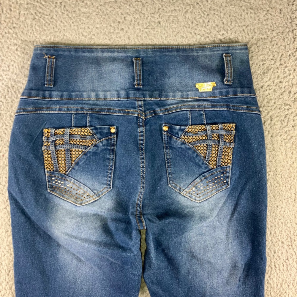 Tush Push Embellished Jeans Women 17 29x27 High Waist y2k Gold Retro Skinny